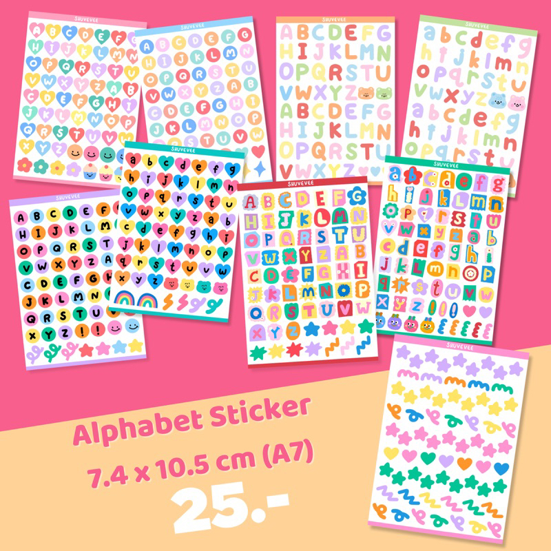 สติ๊กเกอร์ ABC เคลือบแมตต์พรีเมี่ยม สีไม่ลอก ขนาด A7 | Shuvevee