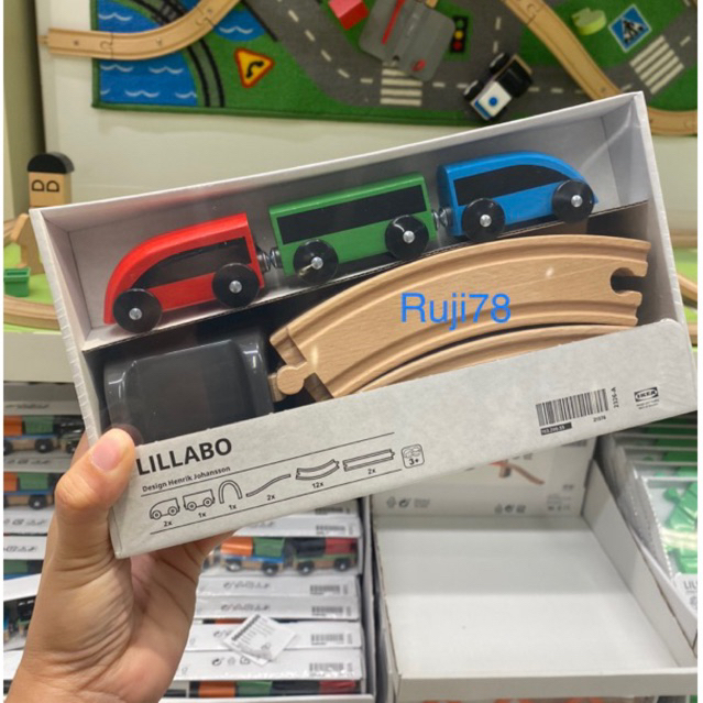 LILLABO รางรถไฟพร้อมรถไฟ ของเล่นไม้  ของเล่นเด็กผู้ชาย BY IKEA