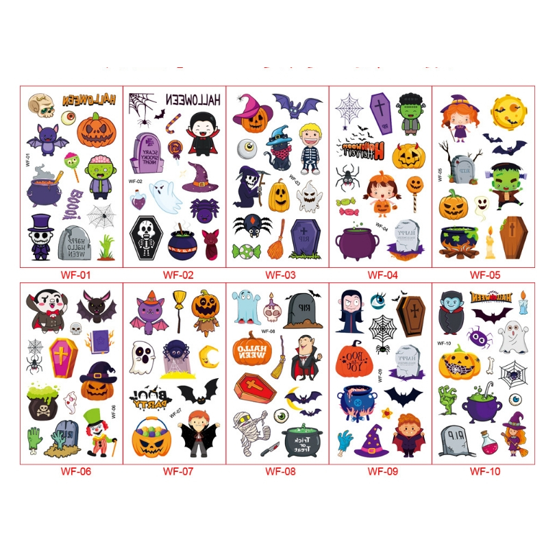 WF 69x120mm แทททูฮาโลวีน น่ารัก แทททู แม่มด แมงมุม ฝักทอง แวมไพร์ ฮาโลวีน เด็ก Halloween Easy Temporary Tattoo for Kid