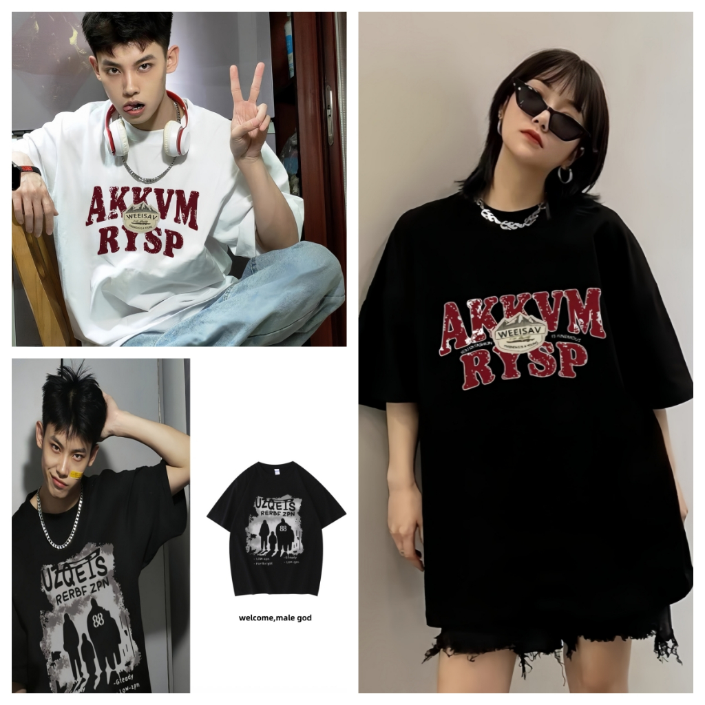 oversize ผู้ชายและผู้หญิงนางแบบคู่รักเสื้อยืดผู้หญิงถนนย้อนยุคคอกลมแขนสั้น Comfy cotton 100%หลวมวัยรุ่นการพิมพ์เสื้อ