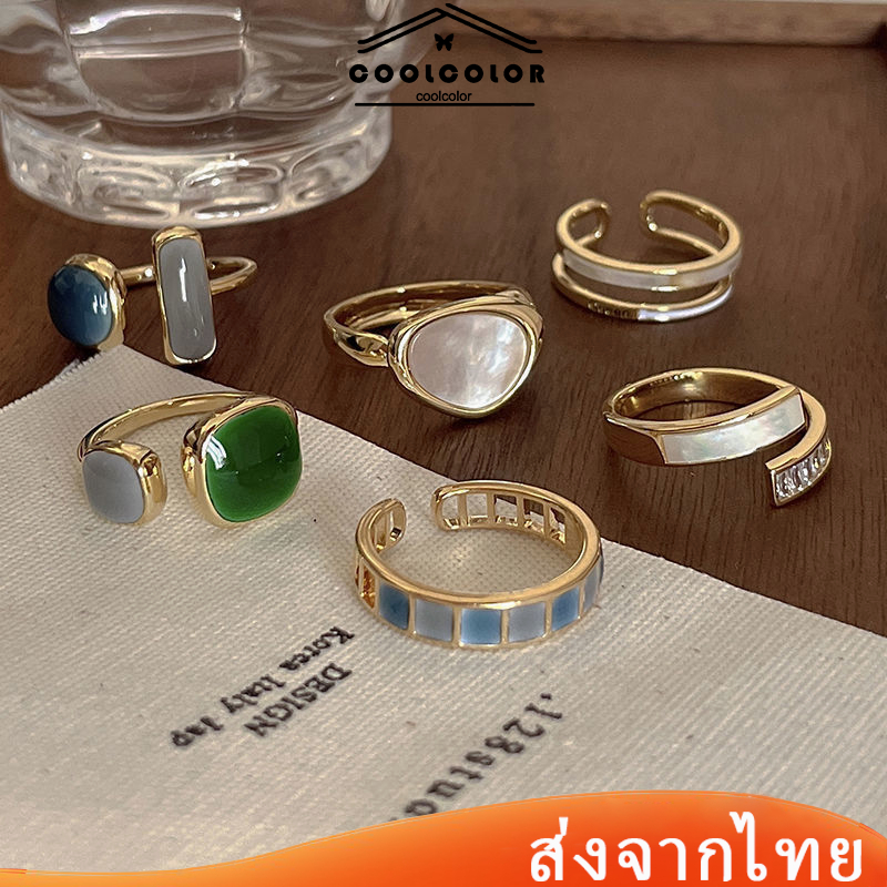 ส่งจากไทย❤️แหวนมรกตผู้หญิงเย็นสไตล์เฉพาะกลุ่มออกแบบความรู้สึกพรีเมี่ยมแสงหรูหราเปิดแหวนนิ้วปรับได้