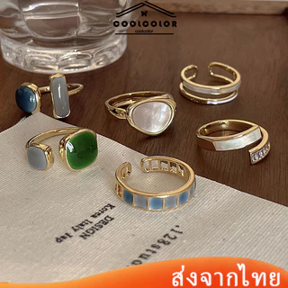 ส่งจากไทย❤️แหวนมรกตผู้หญิงเย็นสไตล์เฉพาะกลุ่มออกแบบความรู้สึกพรีเมี่ยมแสงหรูหราเปิดแหวนนิ้วปรับได้