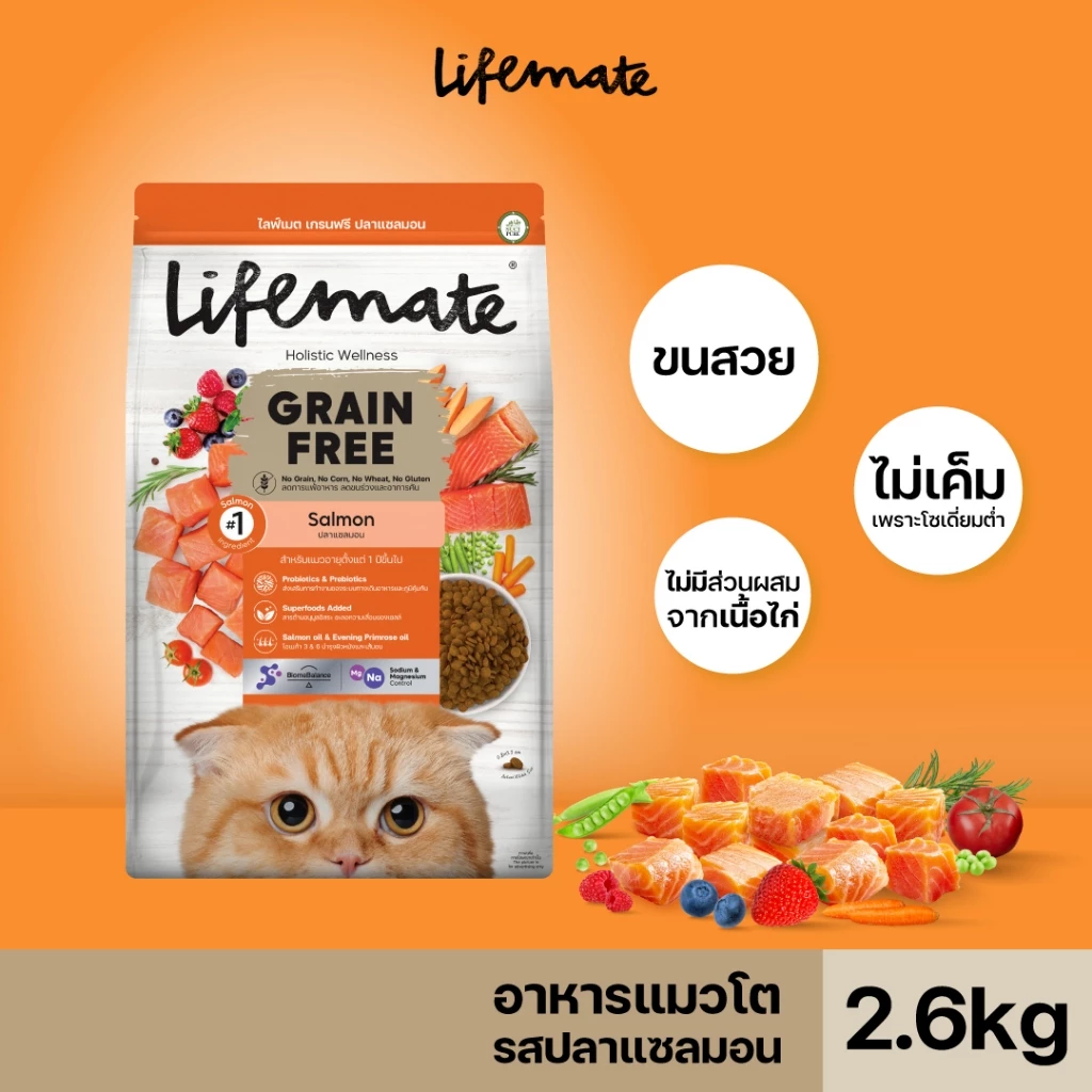 Lifemate Grain Free อาหารแมวโต สูตรปลาแซลมอน ขนาด 2.6 กิโลกรัม (C33)