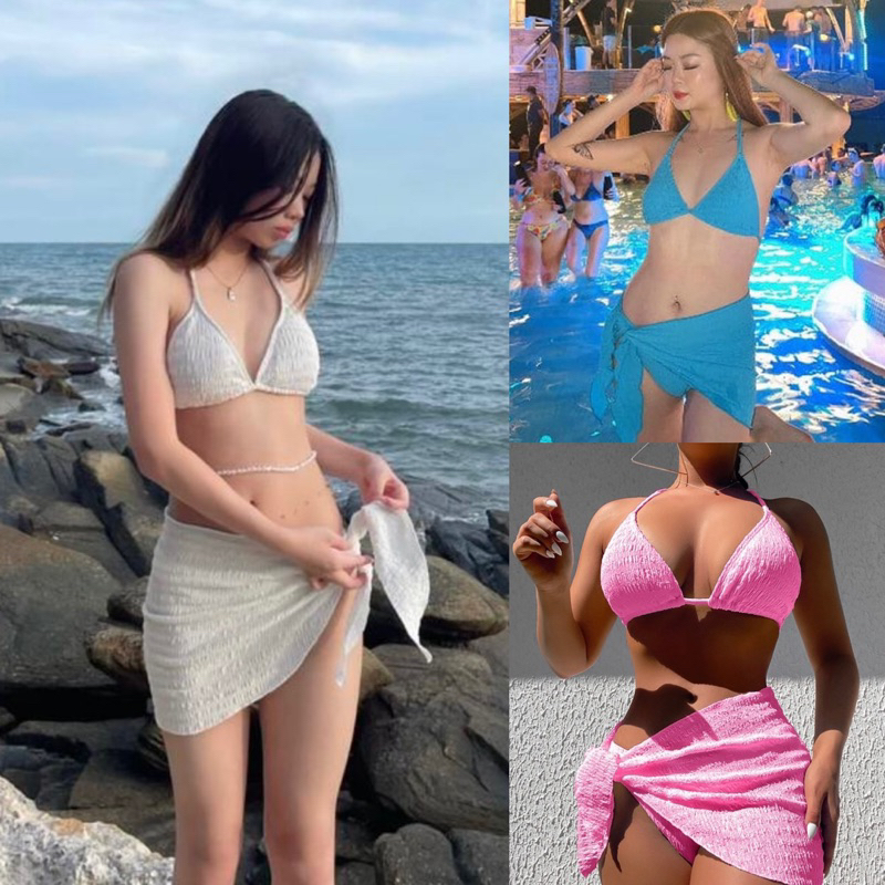 ชุดว่ายน้ำ3พีชผ้าพันเอวรุ่น Ohlala ✨