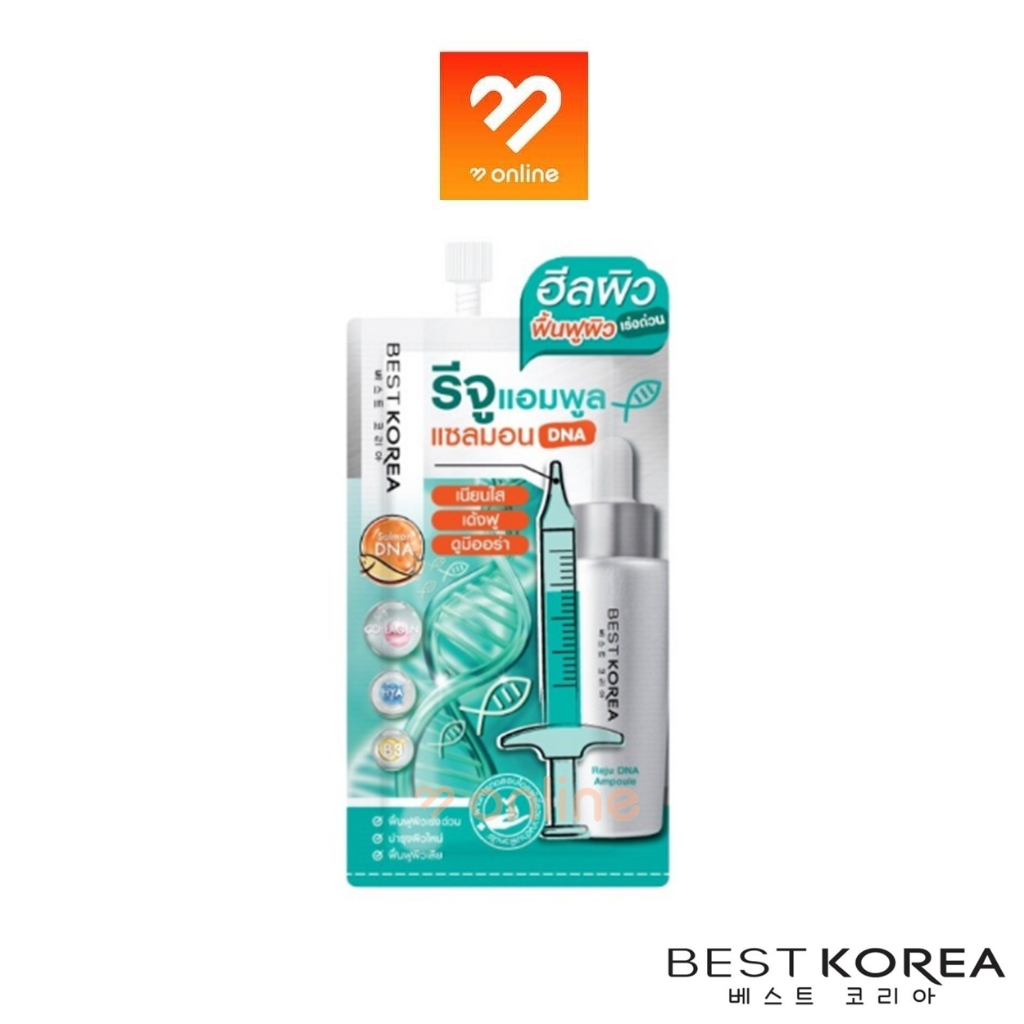 Best Korea Reju DNA Ampoule 8 ml. เบส โคเรีย แอมพูลเข้มข้นรีจู แซลมอน ฟื้นฟูผิวเร่งด่วน ให้ผิวนุ่มแน่น เด้งฟู