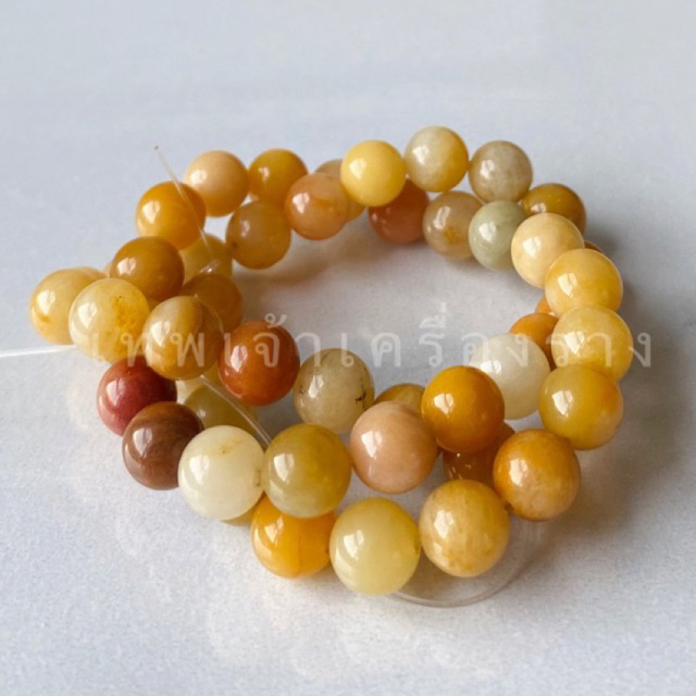 หินนำโชค หยกน้ำผึ้ง สีเหลือง 6, 8, 10มิล แบบเส้นยาว Sale