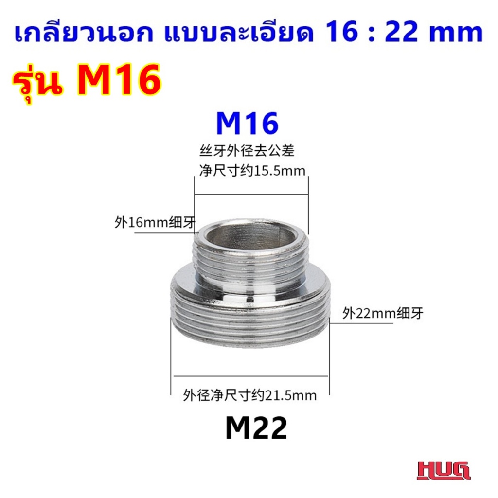 ข้อต่อแปลงเกลียว แบบละเอียด ข้อต่อ หัวก๊อก เพื่อแปลงขนาดเกลียว ของหัวก๊อกน้ำ hug - รูปที่ 2