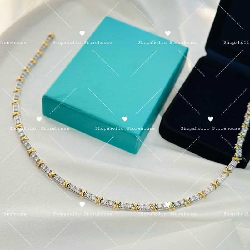 สร้อยคอตัวมารดา Tiffany Schlumberger 18K Necklace เกรด VIP ประดับเพชร Cubic Zirconia + พร้อมกล่อง อปก.