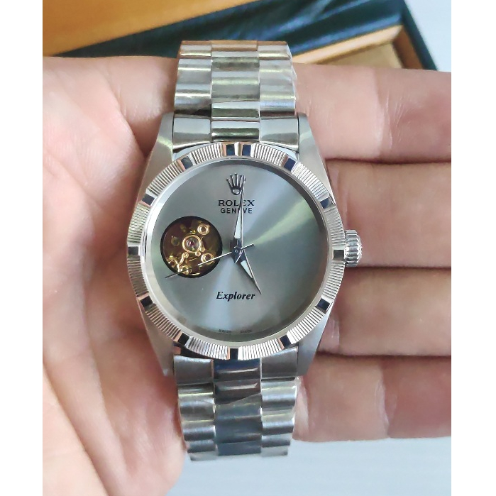 (พร้อมส่ง) นาฬิกาข้อมือ R0LEX Half Skeleton No Date 36mm Gray Dial