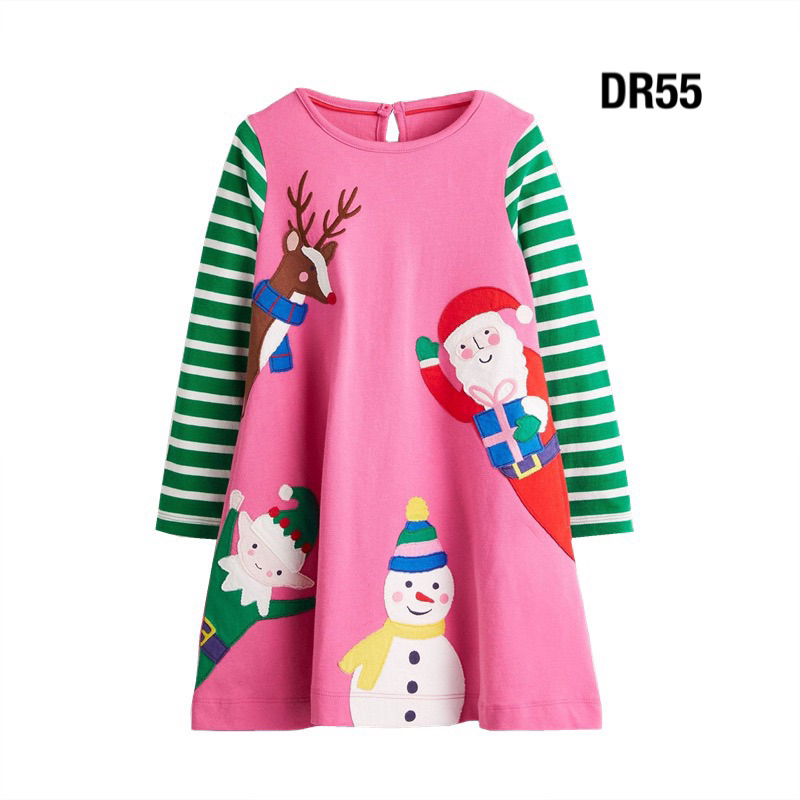 พร้อมส่งจากไทย ชุดเดรสเด็กผ้านิ่มใส่สบาย ธีมคริสมาสต์ ปีใหม่ งานคุณภาพ DR55