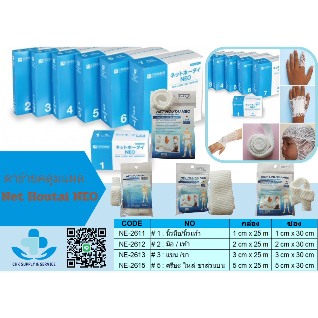 ตาข่ายคลุมแผล Net Houtai NEO เบอร์ 1,2,3 และ 5 สวมใส่ง่าย ตัดแบ่งใช้งานได้  สามารถระบายอากาศได้ดี**ย