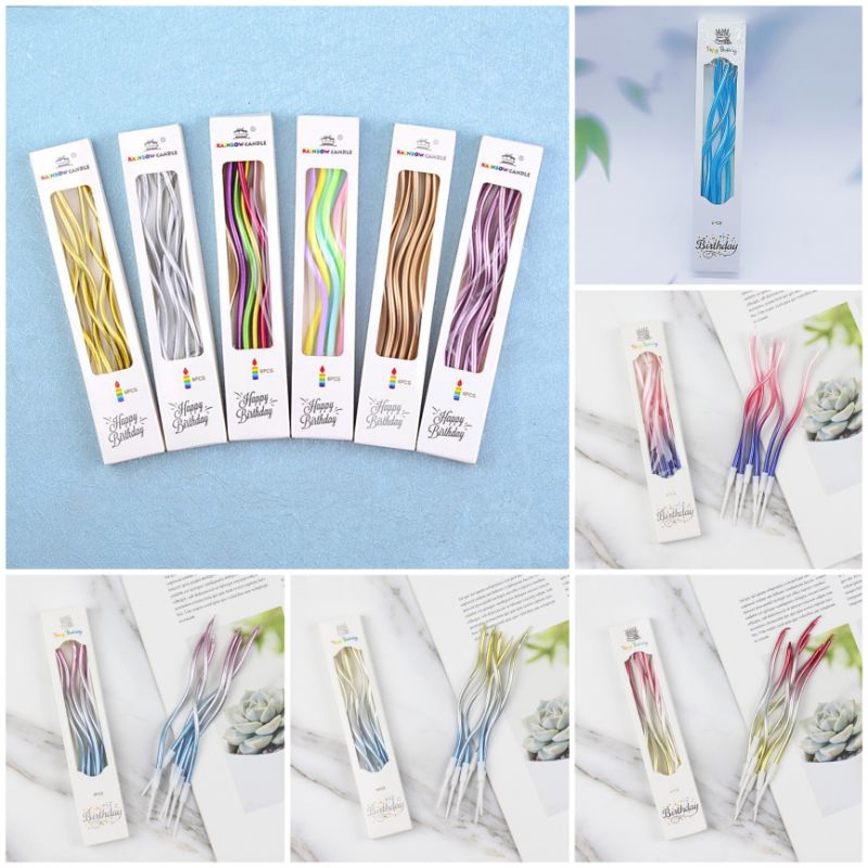 เทียนวันเกิด แบบเกลียว สีมุก และสีพาสเทล เทียน
