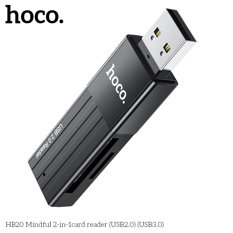 HOCO 2in1 CardReader ตัวอ่านการ์ด ใช้สำหรับ SD TF Micro card USB3.0/USB2.0 High-speed รองรับ2TB Speed 5Gbps/480mbps HB20 - รูปที่ 2