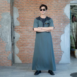 โต๊บชายแขนสั้น ทูโทนยีนส์ ผ้าใส่สบายทิ้งตัว ใส่ในวันสำคัญทางศาสนา(คละโทน คละเฉด)AE37วาริสมุสลิมEP1.