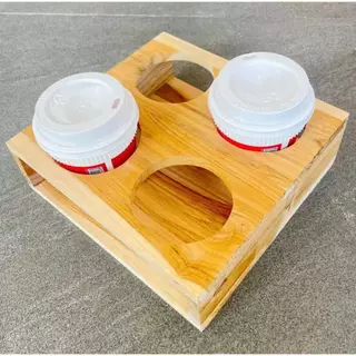บล็อกไม้ 4 ช่องเหลี่ยม วางแก้วกาแฟ วางแก้วน้ำ วางแก้วเครื่องปรุง ขนาด 16-22 oz. ทำจากไม้สัก