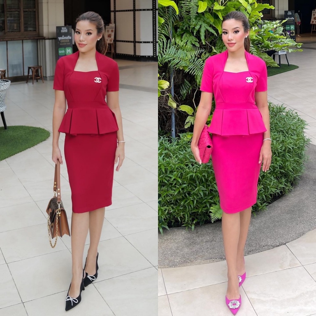 MISSY CLASSY COLLECTION - เดรสคอปีนรุ่นคลาสสิค ช่วงอกตัดแต่งผ้าเป็นรูปหัวใจ