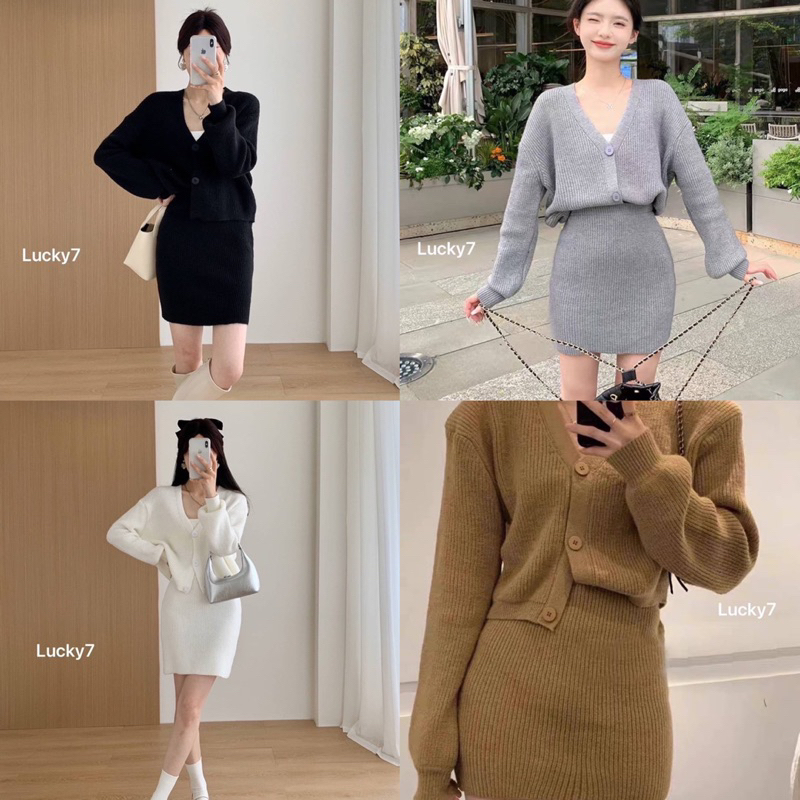 BY IRA ชุดเซ็ท 2ชิ้น เสื้อแขนยาวพร้อมกระโปรงสั้น สไตล์เกาหลี