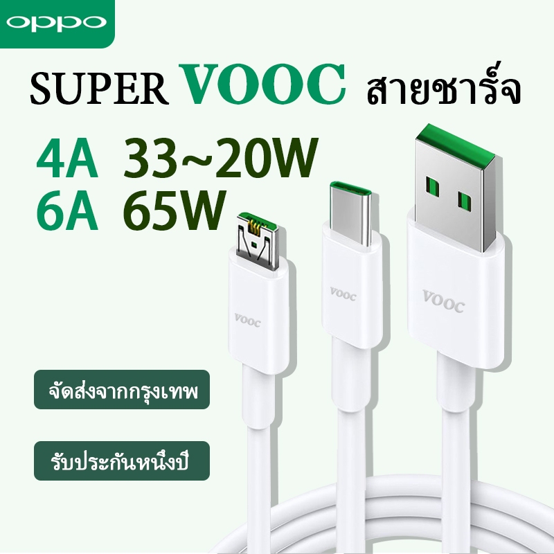 OPPO SUPER VOOC สายชาร์จ Typec Micro 1m 2m หัวชาร์จ R17 AK779 20W 33W 66W flash หัวชาร์จ [รับประกัน 1 ปี]
