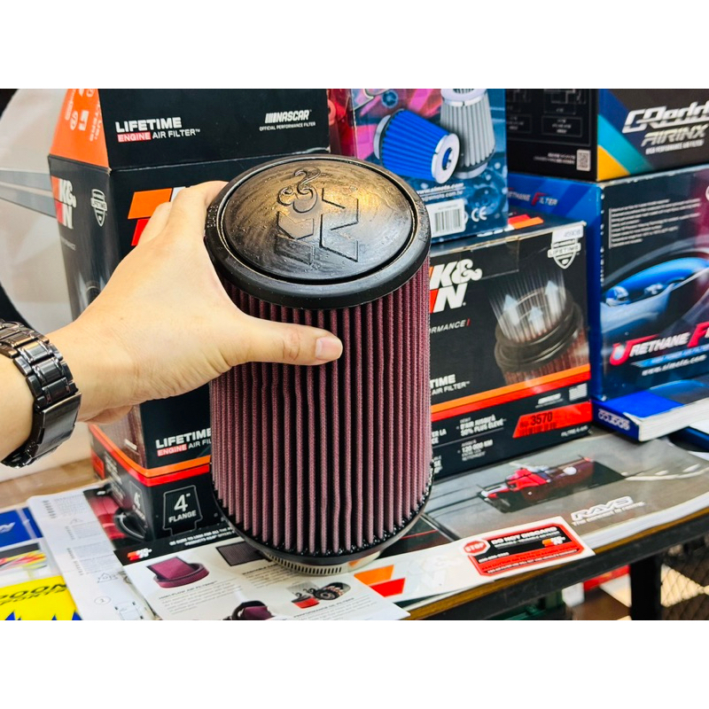 กรองเปลือย K&N ปาก4 นิ้ว หัวซิลิโคน ใส้กรองอากาศ Hight-Flow Air Filter แท้ ใหม่ มี อแดปเตอร์ ปรับลด ขนาด สูง 6 7 9 นิ้ว