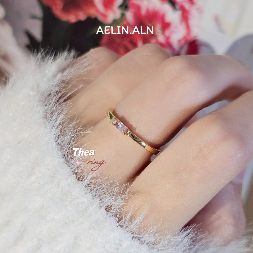 พร้อมส่งทุกชิ้น Aelin.aln - Thea ring (pink gem) ปรับไซส์ได้ (Silver+Brass (18k gold Plated), + Zircon) #R3-1