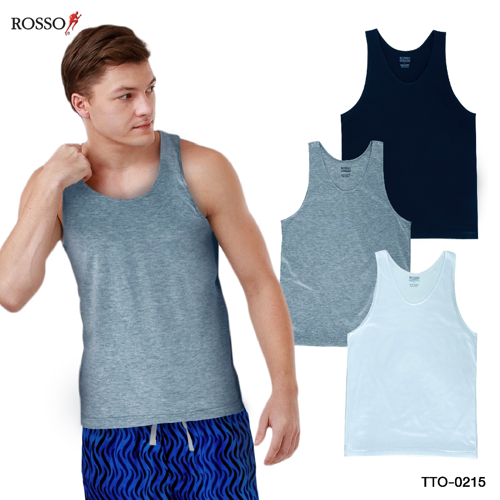 Rosso เสื้อกล้ามผู้ชาย สีพื้น ไซส์ใหญ่ ผ้าคอตตอน COTTON เสื้อยืด นุ่ม ใส่สบาย ระ