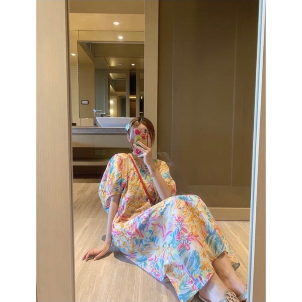 Pizza Outfit เดรสลายดอกไม้ ผ้า cotton เนื้อดี