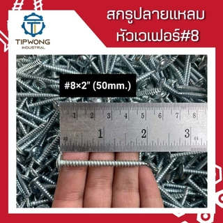 (ยกกล่อง) สกรูปลายแหลม หัวเวเฟอร์ชุบขาว #8