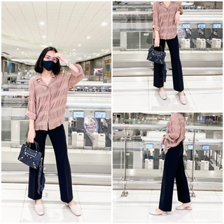 [S-3XL](TW) ARTHITTAYA.BRAND กางเกงผ้าทูเวย์ ทรงกระบอกกลาง 9 ส่วน-สีดำ