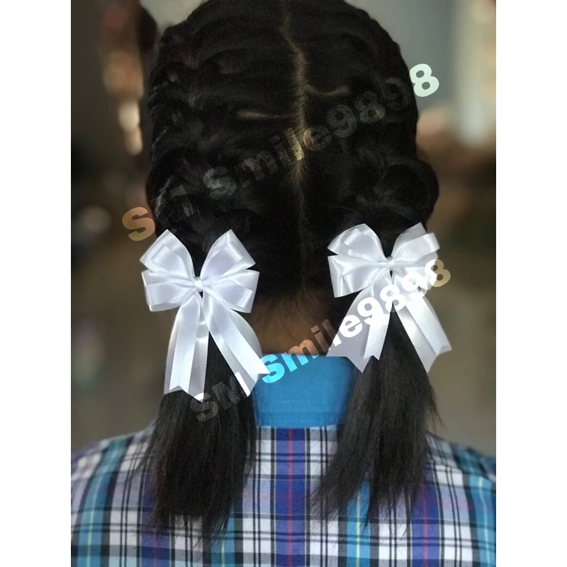 (บฉ001)โบว์นักเรียน 2 ชั้น กิ๊บติดโบว์ โบว์ปักผม (2 ชิ้น)