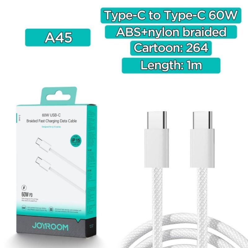 Joyroom S-A45 Braided Fast Charging Data Cable 60W. สายชาร์จ Type-C สำหรับ iPhone15