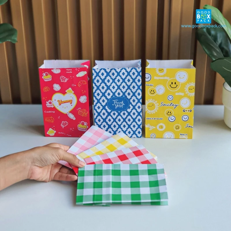 Goodboxpack (แพ็คละ100ใบ) ถุงขนมปอนด์พิมพ์ลาย ไซส์ A 4x6 นิ้ว ถุงใส่อาหาร ถุงจัดเบรค ถุงใส่ขนม