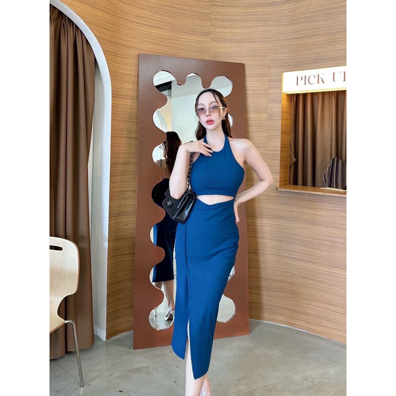 Poshie (milin dress)1045 เดรสยาวผ่าหน้าโชว์เอว