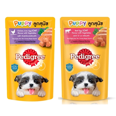 (2 รสชาติ) Pedigree Pouch Puppy เพดดิกรี เพาซ์ อาหารสูตรลูกสุนัขชนิดเปียก รสไก่ ตับและไข่บดพร้อมผัก 