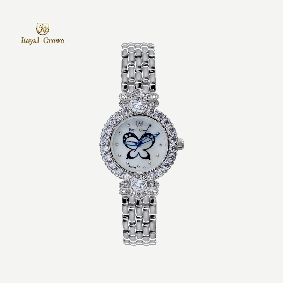 Royal Crown รุ่น 3844 แบรนด์เนมแท้ นาฬิกาข้อมือผู้หญิงเล็กๆกันน้ำ ล้อมเพชร  -  Vayo Jewelry