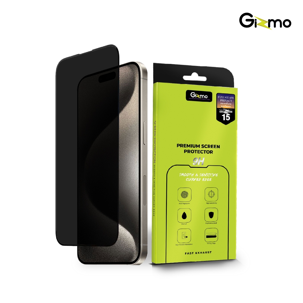 gizmo รุ่น for ip14 / 15 Series ฟิล์มกระจกเต็มจอ ฟิล์มกันมอง กันเผือก Film Full Glass Privacy ราคา ถูกที่สุด ดีลบีเคเค