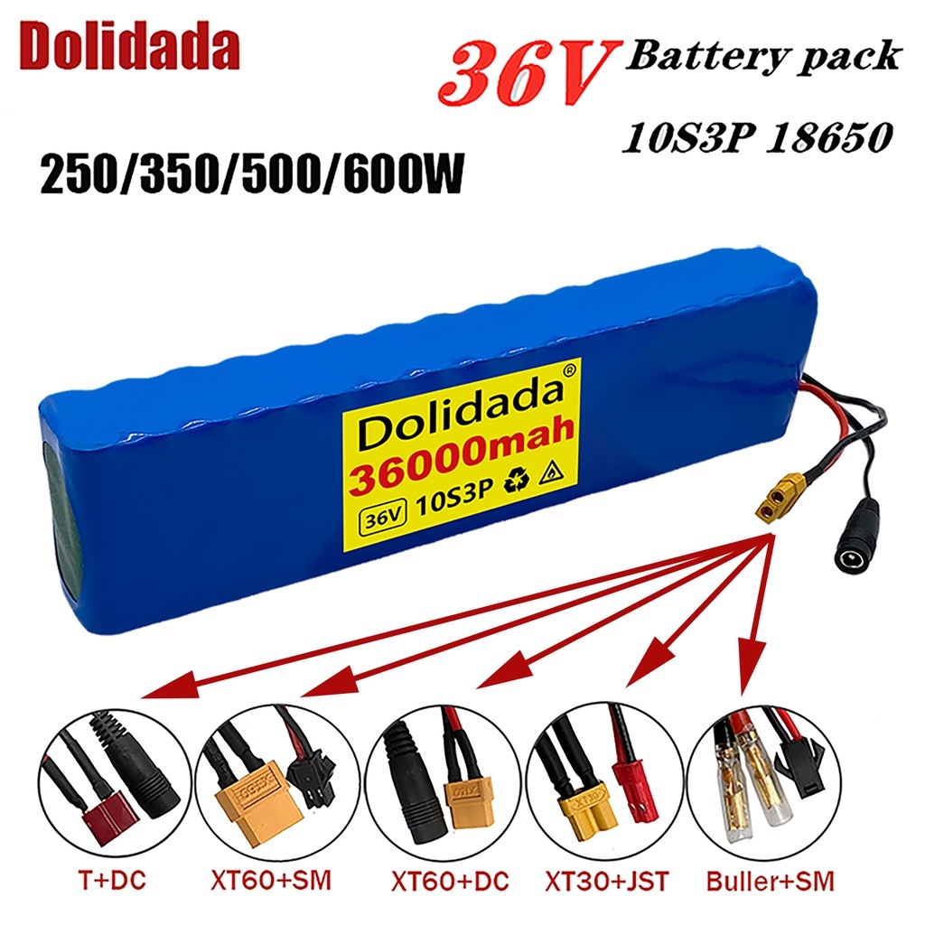 ♛36V 36Ah 18650 Rechargeable Lithium Battery Pack 10S3P 600W Power Modified Bicycle Scooter Electric Vehicle with BMS