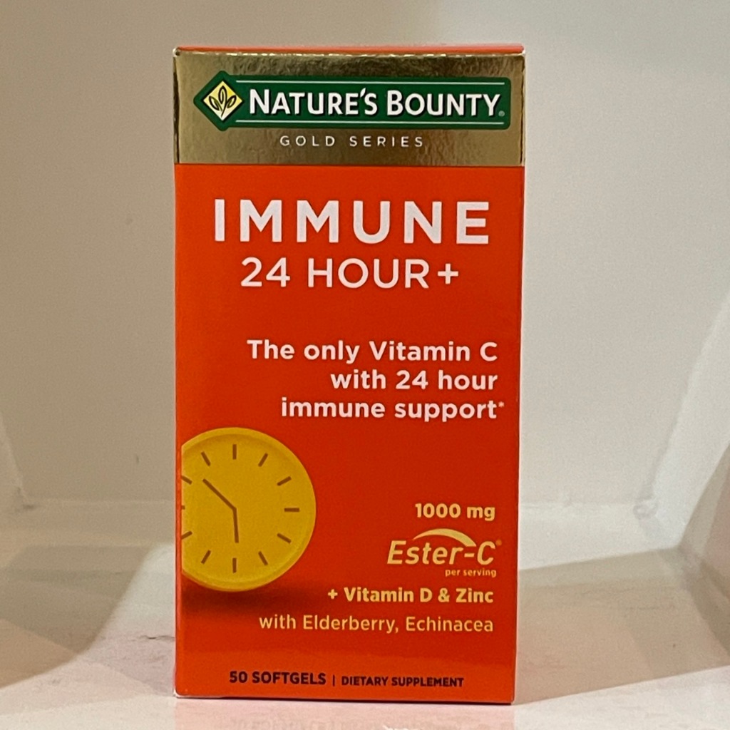 Nature's Bounty Immune 24 ชม 1,000mg Ester-C 50 Softgels สนับสนุนภูมิคุ้มกันขั้นสูงและยาวนาน24 ชั่วโมง+