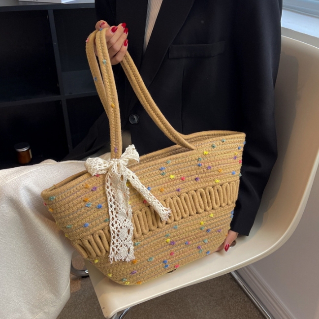 กระเป๋าแฟชั่น สไตล์เกาหลี งานผ้าถัก ดูแข็งแรง ใบใหญ่ จุได้เยอะ