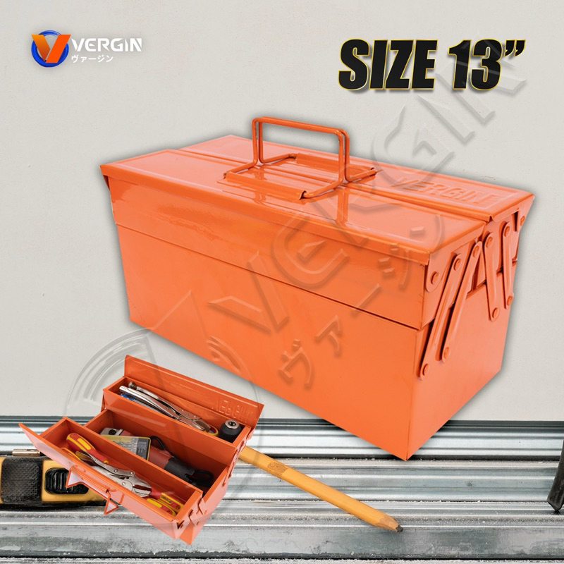 กล่องเครื่องมือ 13 นิ้ว 2 ชั้น และ 16 นิ้ว 3 ชั้น ยี่ห้อ VERGIN สีส้ม กล่องเหล็กแข็งแรง