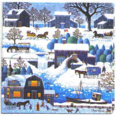 Pladao Napkin 983 ภาพวินเทจเมืองหิมะ หน้าหนาวกลางคืน Winter กระดาษ แนพกิ้น สำหรับงานศิลปะ เดคูพาจ decoupage ขนาด M 25x25