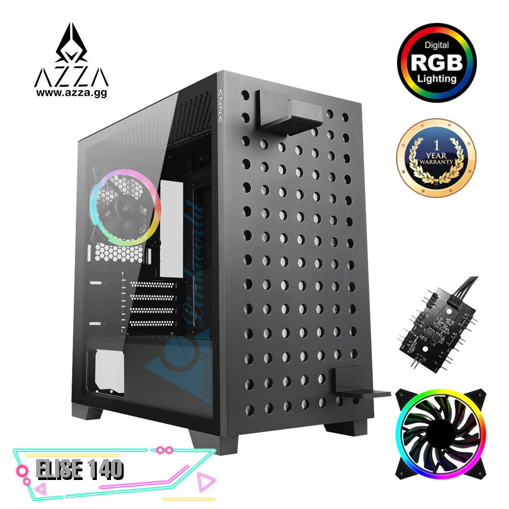 AZZA Micro ATX Mid Tower Tempered Glass ELISE 140 with ARGB Control Board – Black