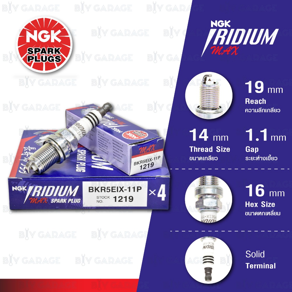 หัวเทียน NGK รุ่น Iridium Max [ BKR5EIX-11P ] ใช้สำหรับ Toyota Corolla, Vios, Mazda 323 [ upgrade BK