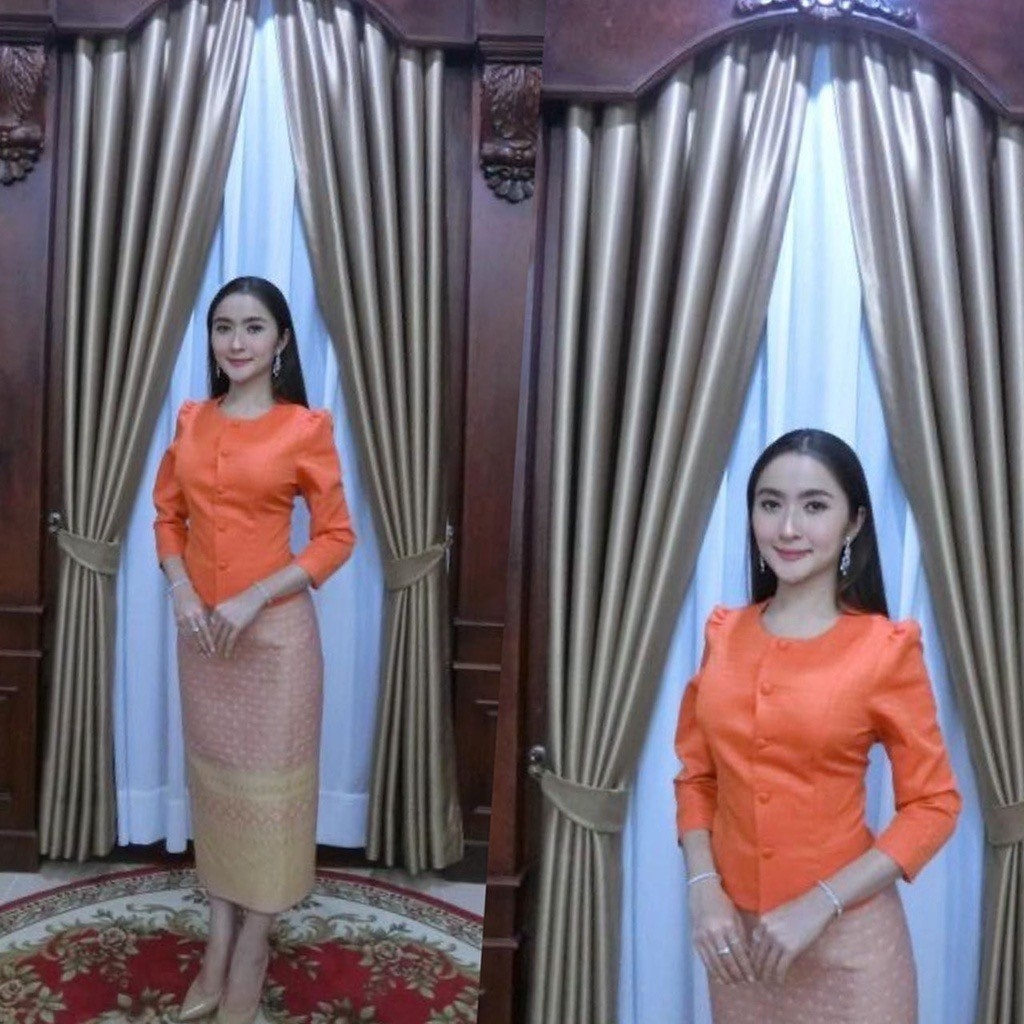 ไทยเรือนต้น แขนกระบอก ทต อก 34 - 50 มี 10 สี เสื้อไหมลาว ไหมหม่อนอินเดีย เสื้อผู้หญิง