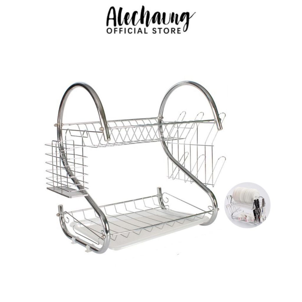 Alechaung ชั้นวางจาน 2ชั้น 35cm 40cm 52cm จัดเก็บจาน ถ้วย ช้อนส้อม ให้เป็นระเบียบ รับน้ำหนัก30kg