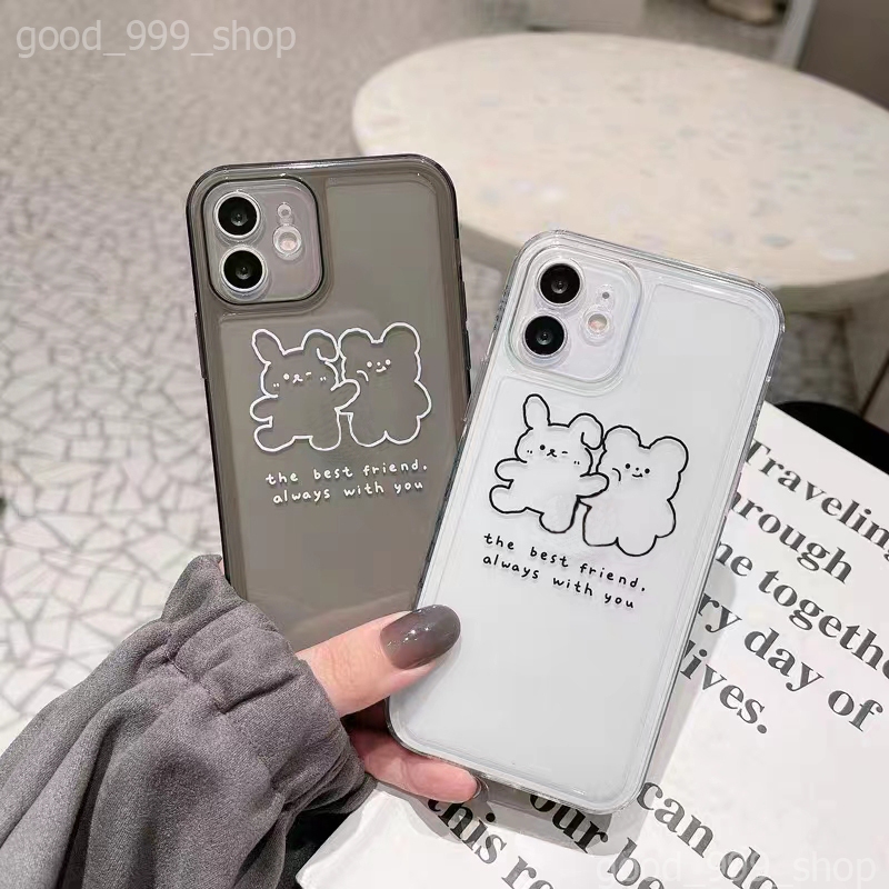 เคสโทรศัพท์มือถือแบบแก้ว ลายกระต่ายน่ารัก เรียบง่าย สําหรับ IPhone 15promax 14plus 13 12promax 11pro 7 8plus Xsmax Xr