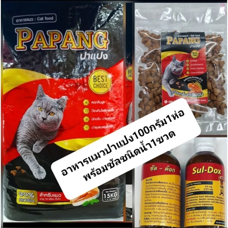 อาหารแมวปาแปง100กรัม1ห่อพร้อมซัลชนิดน้ำ1ขวด