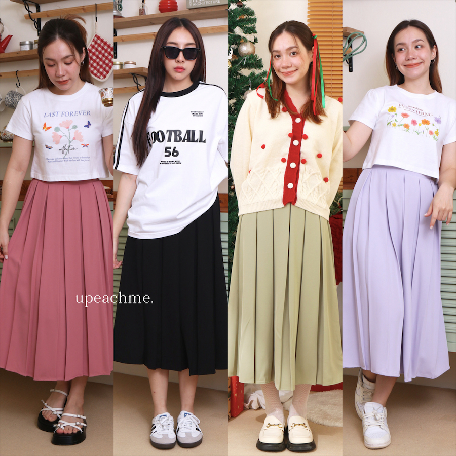 SLOT PLEATED กระโปรงพลีทยาวสีพื้นพาสเทลละมุนฉ่ำ ผ้าหนามีน้ำหนักใส่สบาย