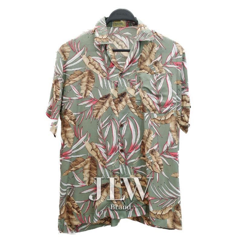 เสื้อฮาวาย ลายใบไม้ร่วง เขียว ผ้าRayon