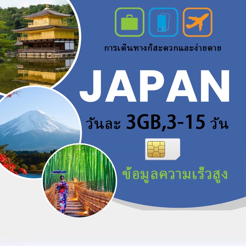 Japan SIM 3GB เลือกได้ 3~15 วัน ซิมญี่ปุ่น ซิม Softbank ซิมเน็ตไม่จำกัด เน็ต 4G เต็มสปีดวันละ