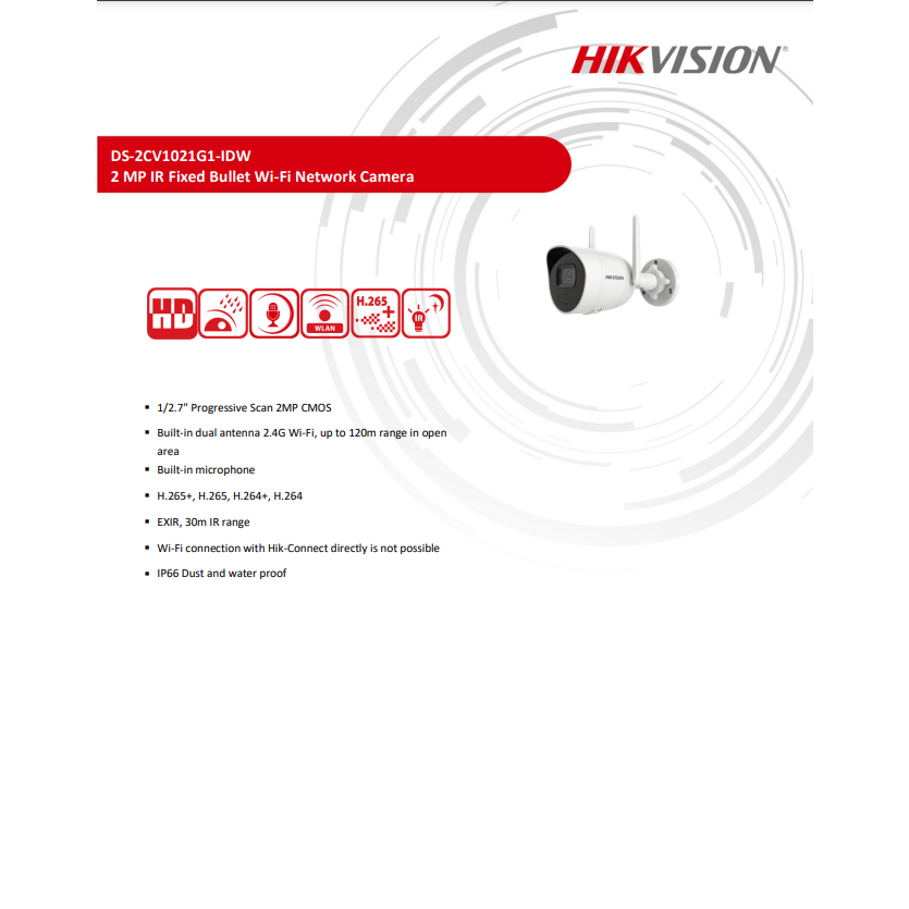 HIKVISION DS-2CV1021G1-IDW (2.8 mm) กล้องวงจรปิดระบบ IP WIFI 2 MP (สำหรับแอดเข้ากับชุดกล้อง KIT Hikvision ไม่สามารถ Stan